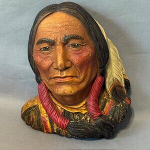 Bosson Legend Chalkware Face Bust Figurine Wall England 1984 Sitting Bull Chief